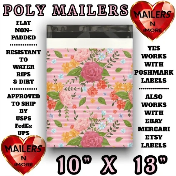 ( Quantity 25 10x13 ) Roses Poly Mailers Bags Shipping Envelopes - Picture 2 of 2
